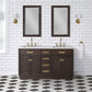 Water Creation CH60CW06BK-000BL1406 CHESTNUT 60"W x 34.2"H Brown Oak Double-Sink Vanity with Carrara White Marble Countertop + Faucets