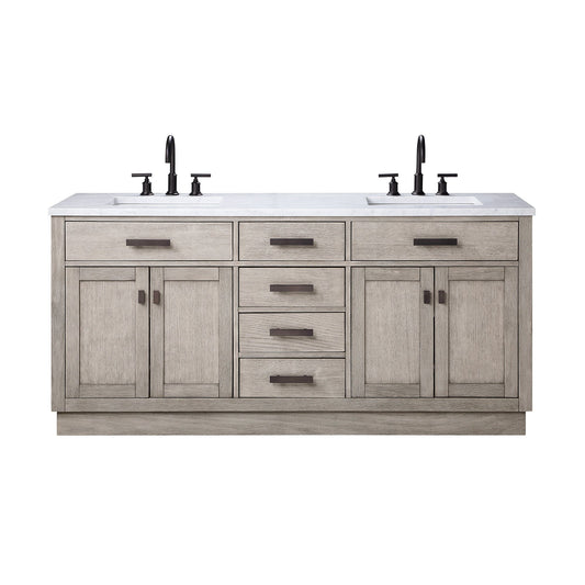 Water Creation CH72CW03GK-000000000 CHESTNUT 72"W x 34.2"H Gray Oak Double-Sink Vanity with Carrara White Marble Countertop (Vanity Only)