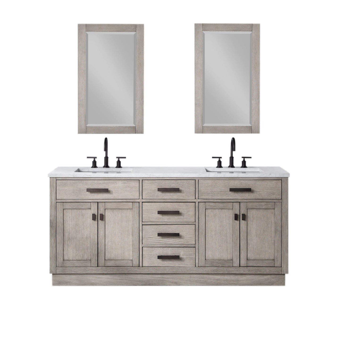 Water Creation CH72CW03GK-R21000000 CHESTNUT 72"W x 34.2"H Gray Oak Double-Sink Vanity with Carrara White Marble Countertop + Mirrors