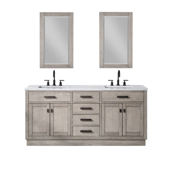 Water Creation CH72CW03GK-R21000000 CHESTNUT 72W x 34.2H Gray Oak Double-Sink Vanity with Carrara White Marble Countertop + Mirrors