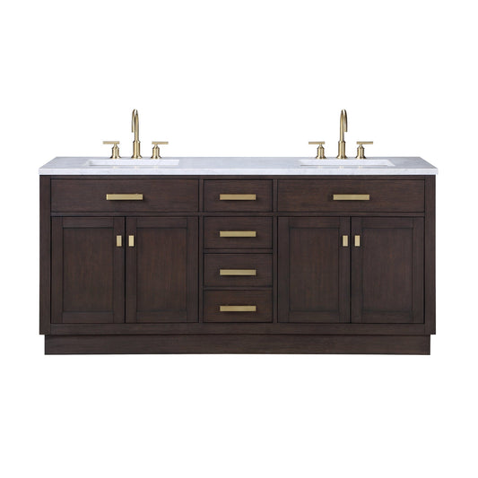 Water Creation CH72CW06BK-000000000 CHESTNUT 72"W x 34.2"H Brown Oak Double-Sink Vanity with Carrara White Marble Countertop (Vanity Only)