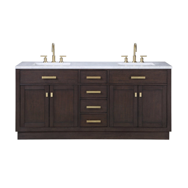 Water Creation CH72CW06BK-000000000 CHESTNUT 72W x 34.2H Brown Oak Double-Sink Vanity with Carrara White Marble Countertop (Vanity Only)