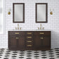 Water Creation CH72CW06BK-R21BL1406 CHESTNUT 72"W x 34.2"H Brown Oak Double-Sink Vanity with Carrara White Marble Countertop + Faucets & Mirrors