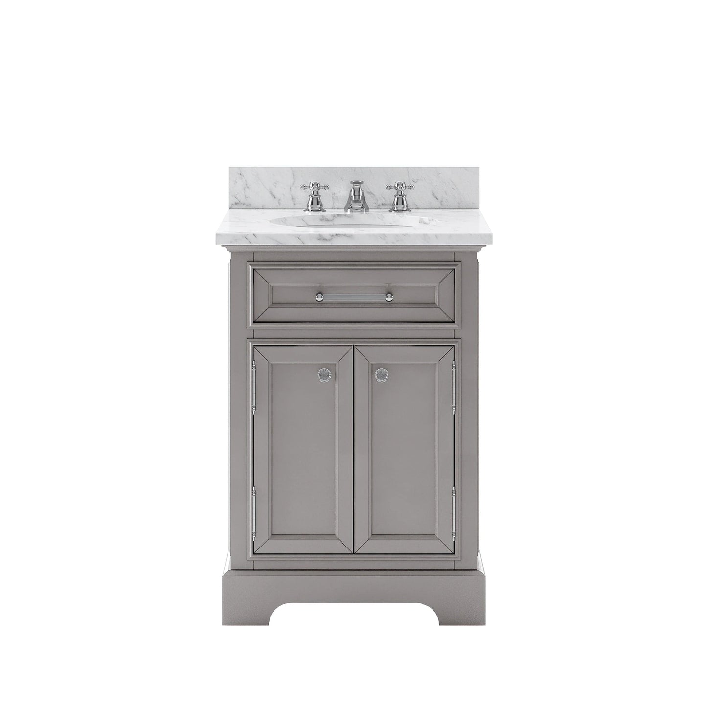 Water Creation DE24CW01CG-000BX0901 DERBY 24"W x 34"H Cashmere Gray Single-Sink Vanity with Carrara White Marble Countertop + Faucet