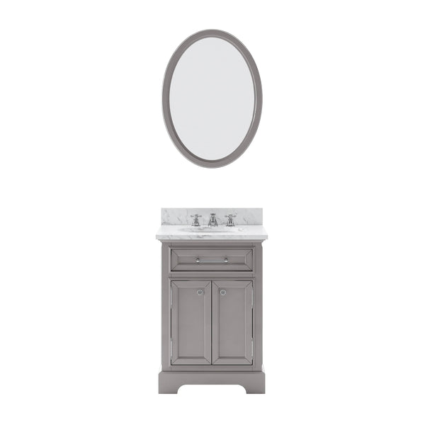 Water Creation DE24CW01CG-O21000000 DERBY 24W x 34H Cashmere Gray Single-Sink Vanity with Carrara White Marble Countertop + Mirror