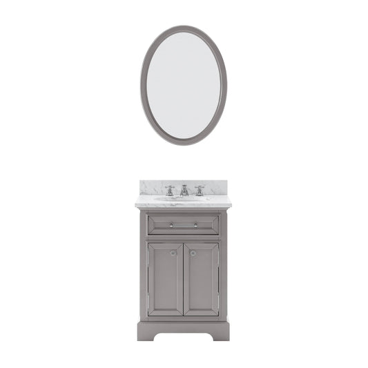 Water Creation DE24CW01CG-O21BX0901 DERBY 24"W x 34"H Cashmere Gray Single-Sink Vanity with Carrara White Marble Countertop + Faucet & Mirror