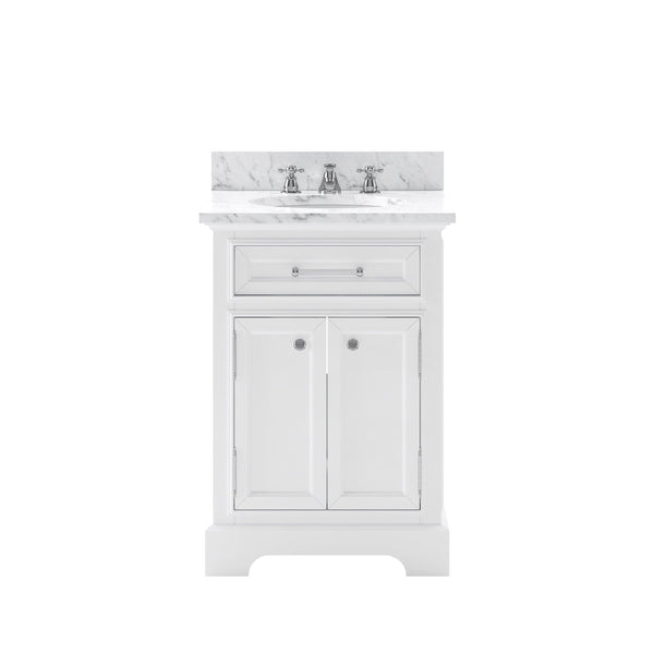 Water Creation DE24CW01PW-000000000 DERBY 24W x 34H Pure White Single-Sink Vanity with Carrara White Marble Countertop (Vanity Only)