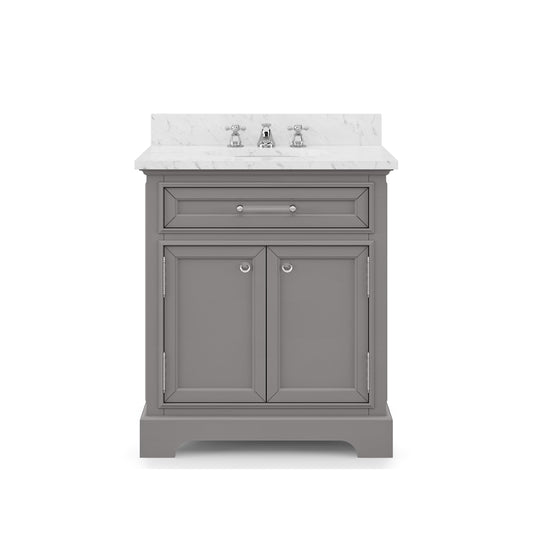 Water Creation DE30CW01CG-000000000 DERBY 30"W x 34"H Cashmere Gray Single-Sink Vanity with Carrara White Marble Countertop (Vanity Only)