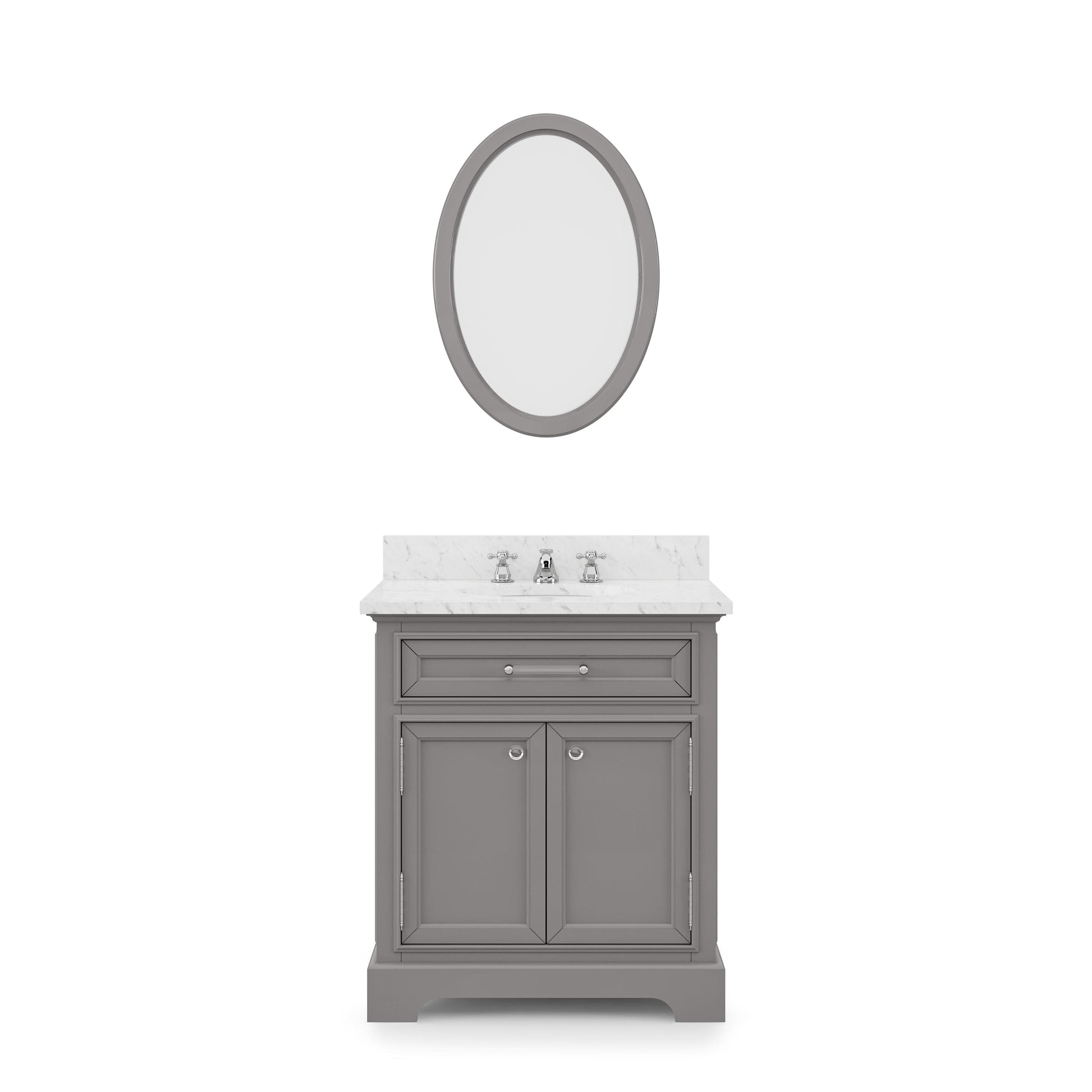 Water Creation DE30CW01CG-O24000000 DERBY 30"W x 34"H Cashmere Gray Single-Sink Vanity with Carrara White Marble Countertop + Mirror