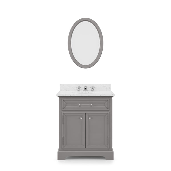 Water Creation DE30CW01CG-O24000000 DERBY 30W x 34H Cashmere Gray Single-Sink Vanity with Carrara White Marble Countertop + Mirror