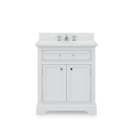 Water Creation DE30CW01PW-000000000 DERBY 30"W x 34"H Pure White Single-Sink Vanity with Carrara White Marble Countertop (Vanity Only)