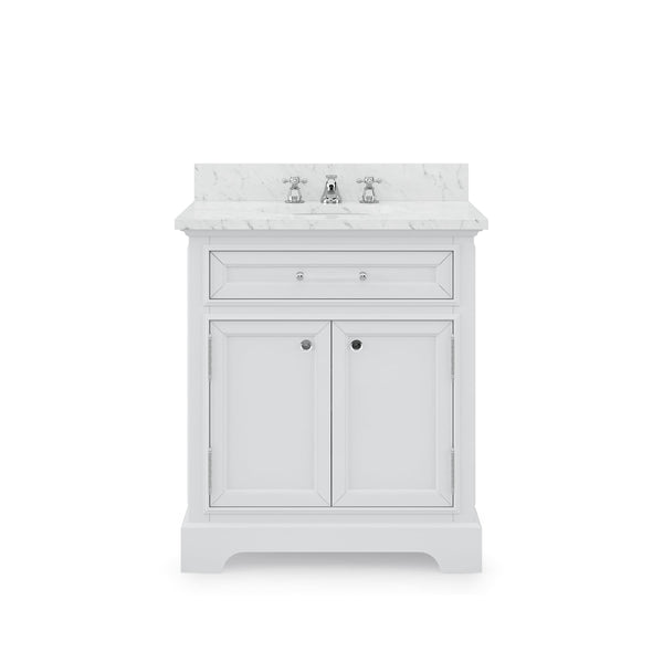 Water Creation DE30CW01PW-000000000 DERBY 30W x 34H Pure White Single-Sink Vanity with Carrara White Marble Countertop (Vanity Only)