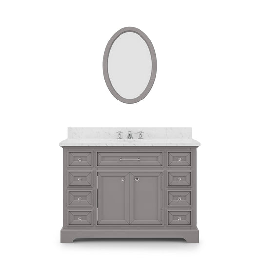 Water Creation DE48CW01CG-O24BX0901 DERBY 48"W x 34"H Cashmere Gray Single-Sink Vanity with Carrara White Marble Countertop + Faucet & Mirror