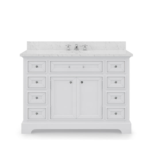 Water Creation DE48CW01PW-000000000 DERBY 48"W x 34"H Pure White Single-Sink Vanity with Carrara White Marble Countertop (Vanity Only)