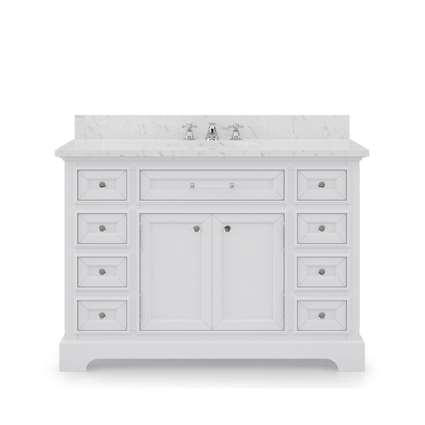 Water Creation DE48CW01PW-000000000 DERBY 48W x 34H Pure White Single-Sink Vanity with Carrara White Marble Countertop (Vanity Only)