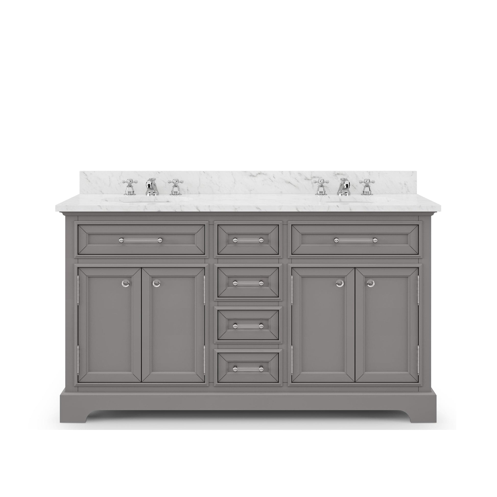 Water Creation DE60CW01CG-000000000 DERBY 60"W x 34"H Cashmere Gray Double-Sink Vanity with Carrara White Marble Countertop (Vanity Only)