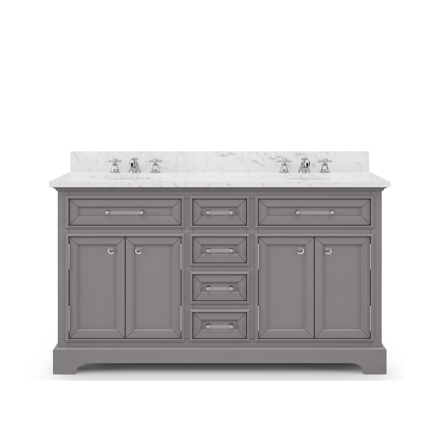 Water Creation DE60CW01CG-000000000 DERBY 60"W x 34"H Cashmere Gray Double-Sink Vanity with Carrara White Marble Countertop (Vanity Only)