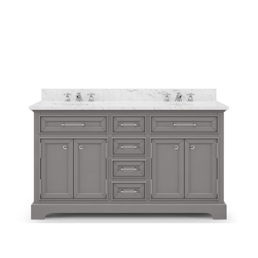 Water Creation DE60CW01CG-000000000 DERBY 60"W x 34"H Cashmere Gray Double-Sink Vanity with Carrara White Marble Countertop (Vanity Only)