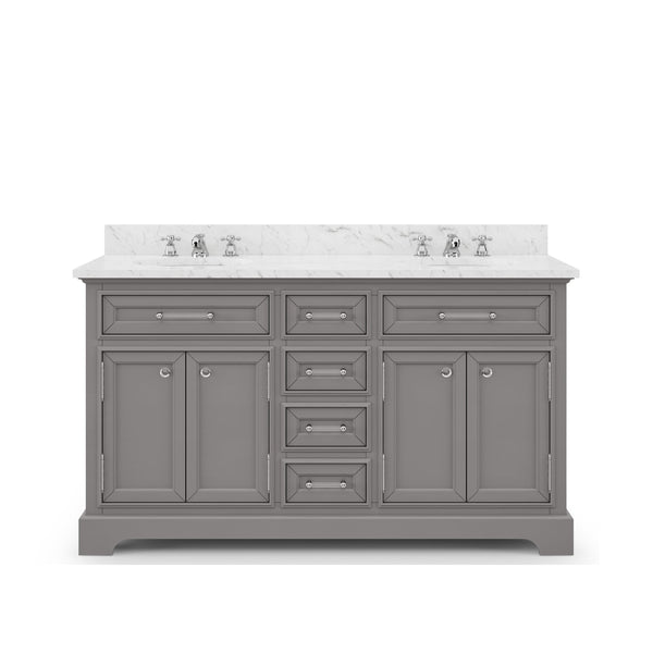 Water Creation DE60CW01CG-000000000 DERBY 60W x 34H Cashmere Gray Double-Sink Vanity with Carrara White Marble Countertop (Vanity Only)