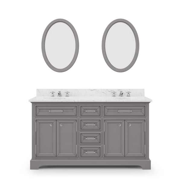 Water Creation DE60CW01CG-O21000000 DERBY 60W x 34H Cashmere Gray Double-Sink Vanity with Carrara White Marble Countertop + Mirrors