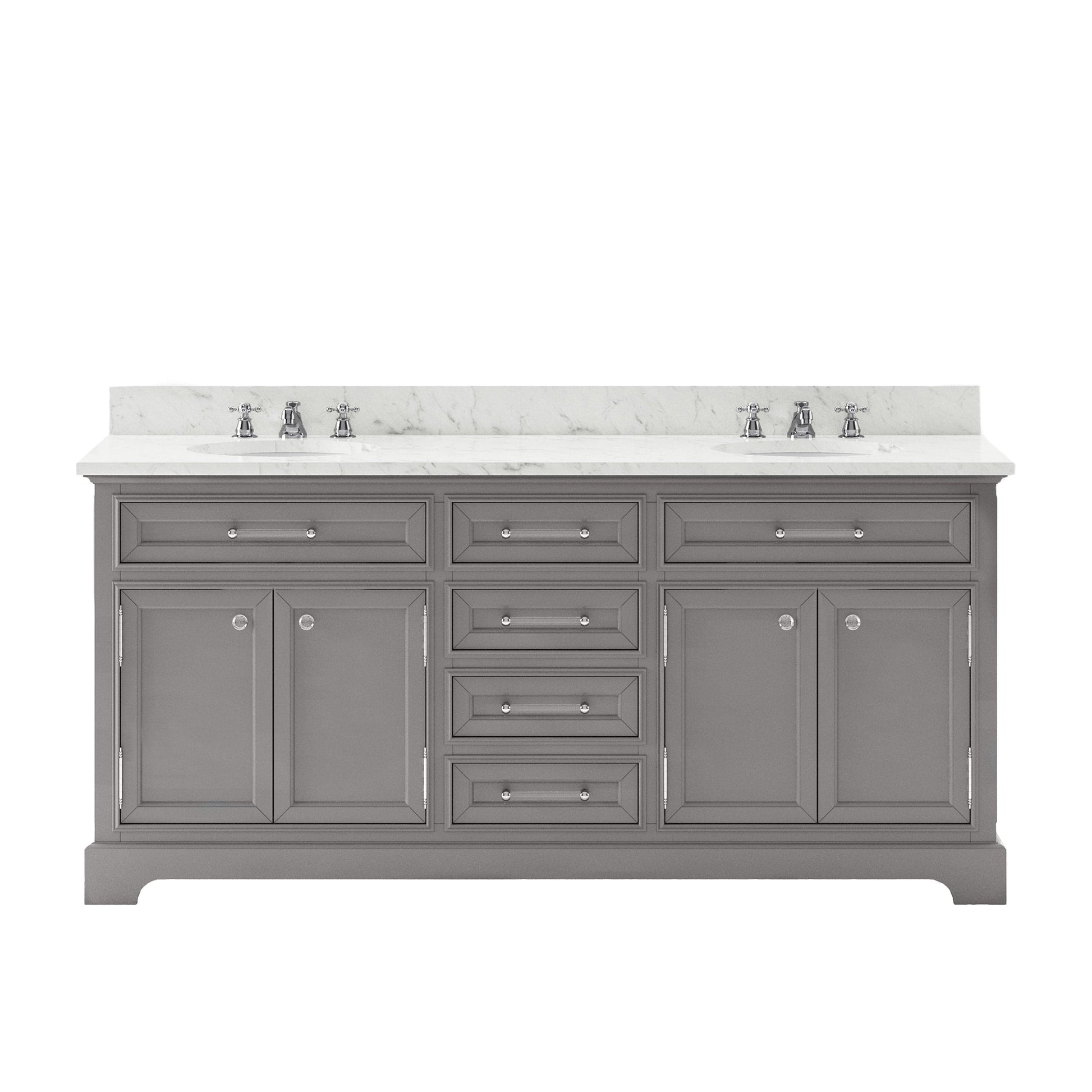 Water Creation DE72CW01CG-000000000 DERBY 72"W x 34"H Cashmere Gray Double-Sink Vanity with Carrara White Marble Countertop (Vanity Only)