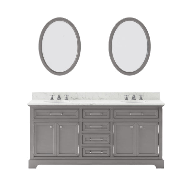 Water Creation DE72CW01CG-O24000000 DERBY 72W x 34H Cashmere Gray Double-Sink Vanity with Carrara White Marble Countertop + Mirrors