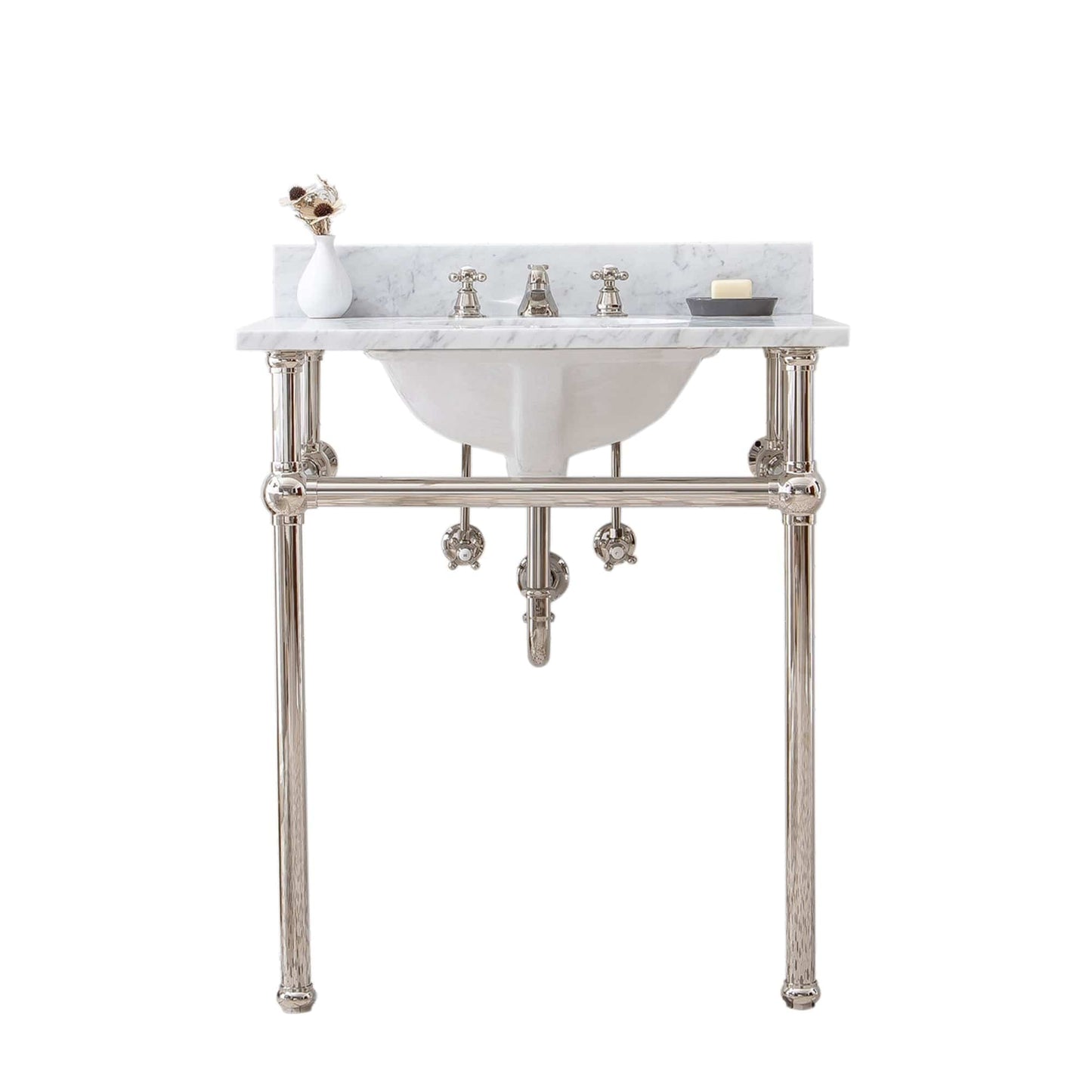 Water Creation EB30C-0500 EMBASSY 30"W x 34"H  Single Washstand , P-Trap, and Countertop with Sink included, in Polished Nickel Finish