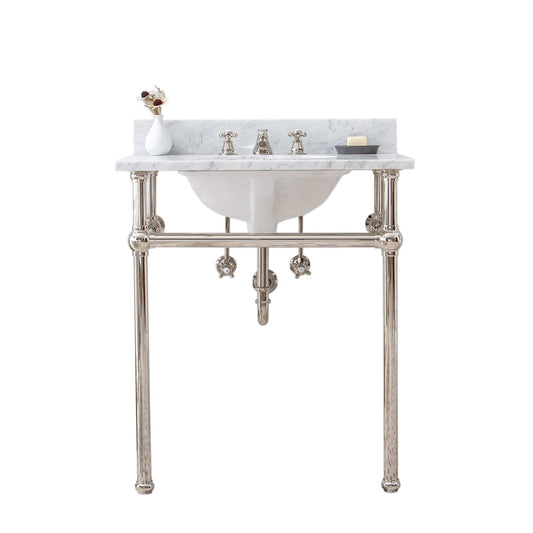 Water Creation EB30C-0500 EMBASSY 30"W x 34"H Single Washstand , P-Trap, and Countertop with Sink included, in Polished Nickel Finish