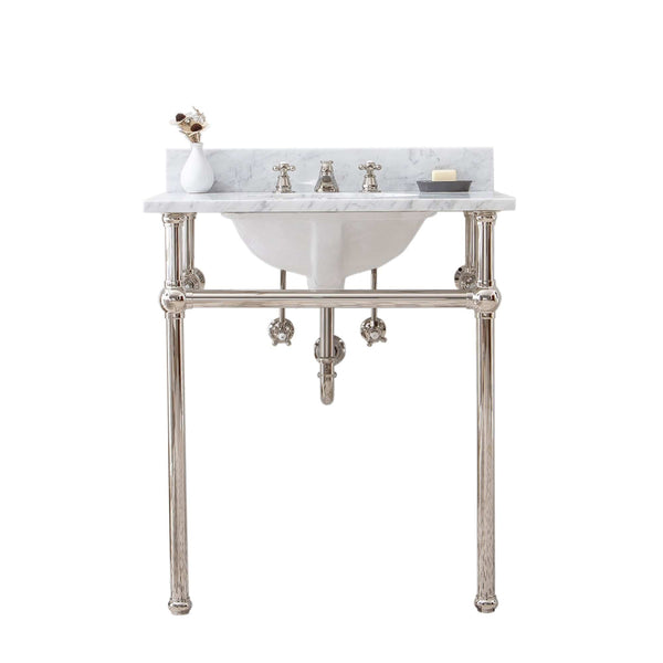 Water Creation EB30C-0500 EMBASSY 30W x 34H  Single Washstand , P-Trap, and Countertop with Sink included, in Polished Nickel Finish