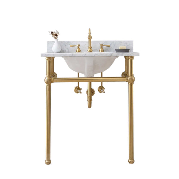 Water Creation EB30C-0600 EMBASSY 30W x 34H  Single Washstand , P-Trap, and Countertop with Sink included, in Satin Gold Finish