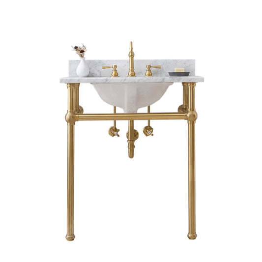Water Creation EB30D-0612 EMBASSY 30"W x 34"H Single Washstand , P-Trap, Countertop with Sink, and F2-0012 Faucet included, in Satin Gold Finish
