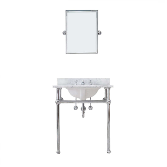 Water Creation EB30E-0109 EMBASSY 30"W x 34"H Single Washstand , P-Trap, Countertop with Sink, F2-0009 Faucet and Mirror included, in Chrome Finish