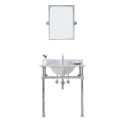 Water Creation EB30E-0112 EMBASSY 30"W x 34"H Single Washstand , P-Trap, Countertop with Sink, F2-0012 Faucet and Mirror included, in Chrome Finish