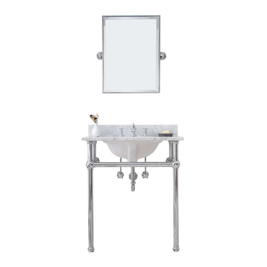 Water Creation EB30E-0113 EMBASSY 30"W x 34"H Single Washstand , P-Trap, Countertop with Sink, F2-0013 Faucet and Mirror included, in Chrome Finish