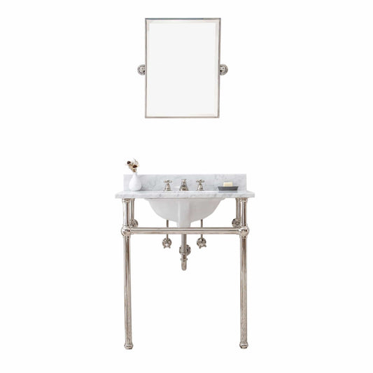 Water Creation EB30E-0509 EMBASSY 30"W x 34"H Single Washstand , P-Trap, Countertop with Sink, F2-0009 Faucet and Mirror included, in Polished Nickel Finish