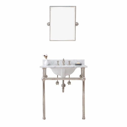 Water Creation EB30E-0513 EMBASSY 30"W x 34"H Single Washstand , P-Trap, Countertop with Sink, F2-0013 Faucet and Mirror included, in Polished Nickel Finish