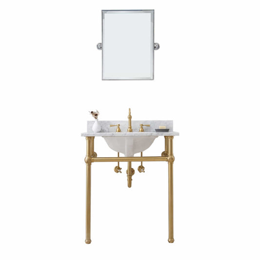 Water Creation EB30E-0612 EMBASSY 30"W x 34"H Single Washstand , P-Trap, Countertop with Sink, F2-0012 Faucet and Mirror included, in Satin Gold Finish