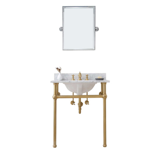 Water Creation EB30E-0613 EMBASSY 30"W x 34"H Single Washstand , P-Trap, Countertop with Sink, F2-0013 Faucet and Mirror included, in Satin Gold Finish