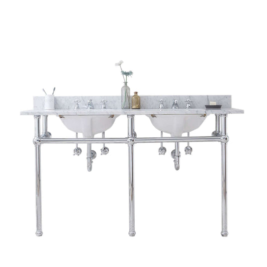 Water Creation EB60C-0100 EMBASSY 60"W x 34"H Double Washstand , P-Trap, and Countertop with Sink included, in Chrome Finish