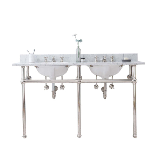 Water Creation EB60C-0500 EMBASSY 60"W x 34"H Double Washstand , P-Trap, and Countertop with Sink included, in Polished Nickel Finish