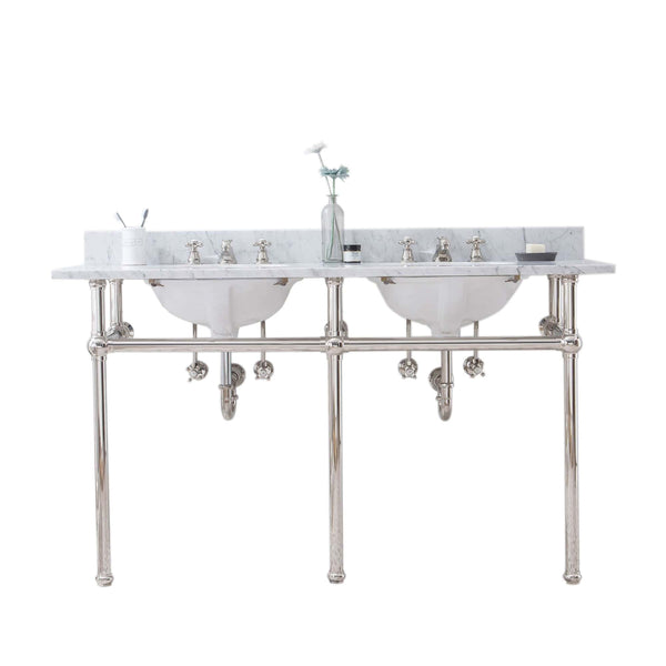 Water Creation EB60C-0500 EMBASSY 60W x 34H  Double Washstand , P-Trap, and Countertop with Sink included, in Polished Nickel Finish