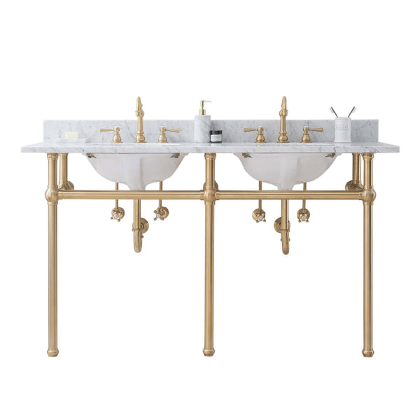 Water Creation EB60C-0600 EMBASSY 60W x 34H  Double Washstand , P-Trap, and Countertop with Sink included, in Satin Gold Finish