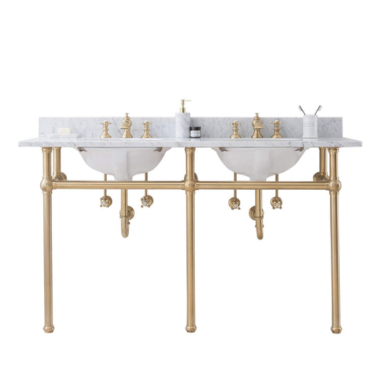 Water Creation EB60D-0613 EMBASSY 60"W x 34"H Double Washstand , P-Trap, Countertop with Sink, and F2-0013 Faucet included, in Satin Gold Finish