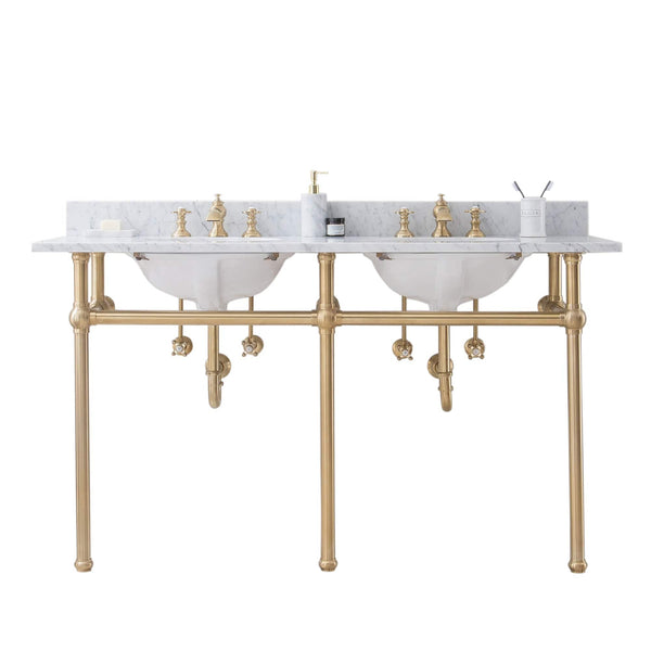 Water Creation EB60D-0613 EMBASSY 60W x 34H  Double Washstand , P-Trap, Countertop with Sink, and F2-0013 Faucet included, in Satin Gold Finish