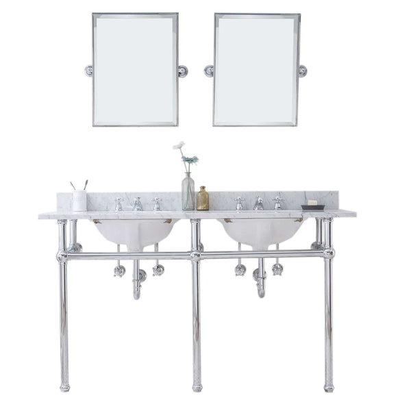 Water Creation EB60E-0109 EMBASSY 60W x 34H  Double Washstand , P-Trap, Countertop with Sink, F2-0009 Faucet and Mirror included, in Chrome Finish