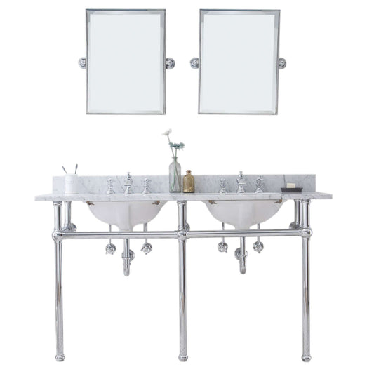 Water Creation EB60E-0113 EMBASSY 60"W x 34"H Double Washstand , P-Trap, Countertop with Sink, F2-0013 Faucet and Mirror included, in Chrome Finish
