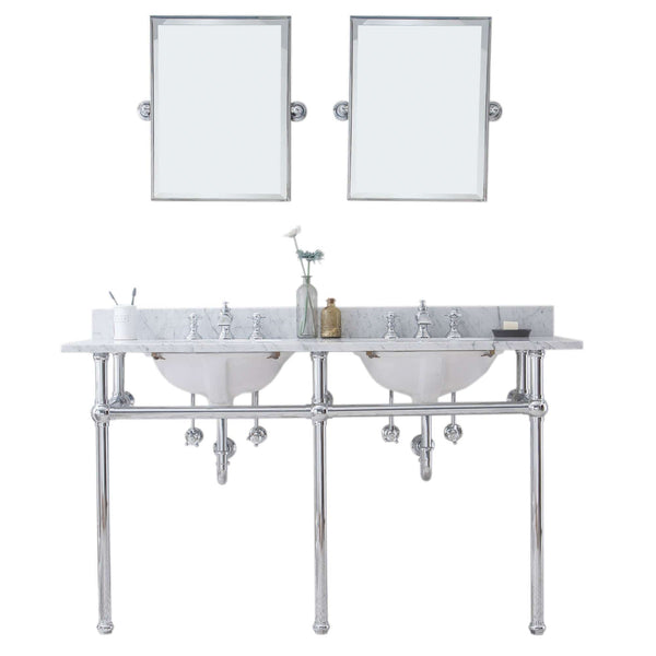 Water Creation EB60E-0113 EMBASSY 60W x 34H  Double Washstand , P-Trap, Countertop with Sink, F2-0013 Faucet and Mirror included, in Chrome Finish