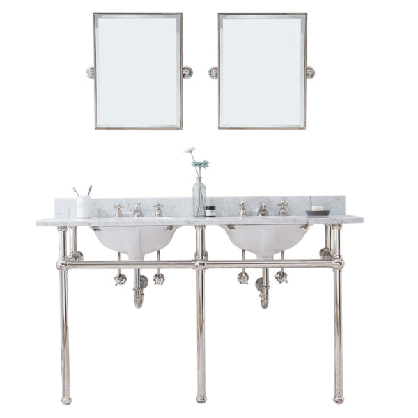 Water Creation EB60E-0509 EMBASSY 60W x 34H  Double Washstand , P-Trap, Countertop with Sink, F2-0009 Faucet and Mirror included, in Polished Nickel Finish