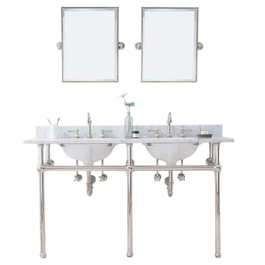 Water Creation EB60E-0512 EMBASSY 60"W x 34"H Double Washstand , P-Trap, Countertop with Sink, F2-0012 Faucet and Mirror included, in Polished Nickel Finish