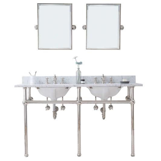 Water Creation EB60E-0513 EMBASSY 60"W x 34"H Double Washstand , P-Trap, Countertop with Sink, F2-0013 Faucet and Mirror included, in Polished Nickel Finish
